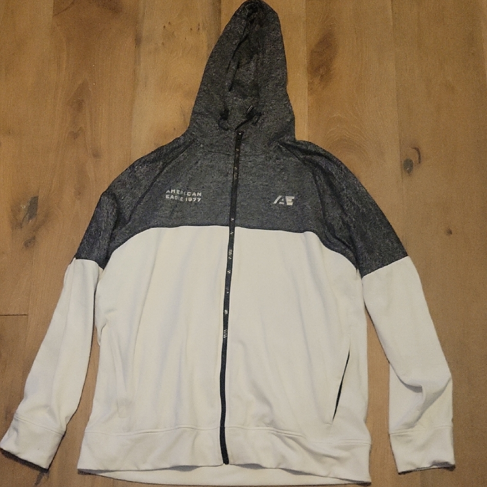 American Eagle White And Gray Mens Zip Up Long Sleeved Hoodie Size Xlarge
